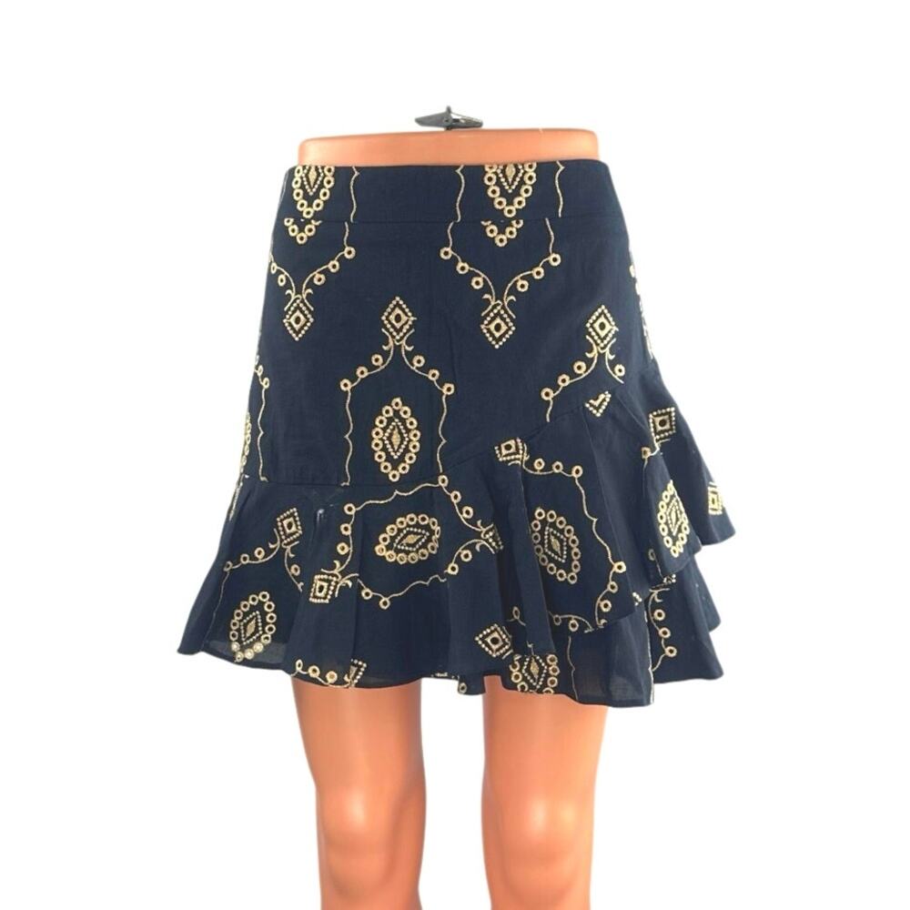 NetWork Geometric Embroidery Ruffled Tiered Mini Flounce Flare A-Line Skirt 36